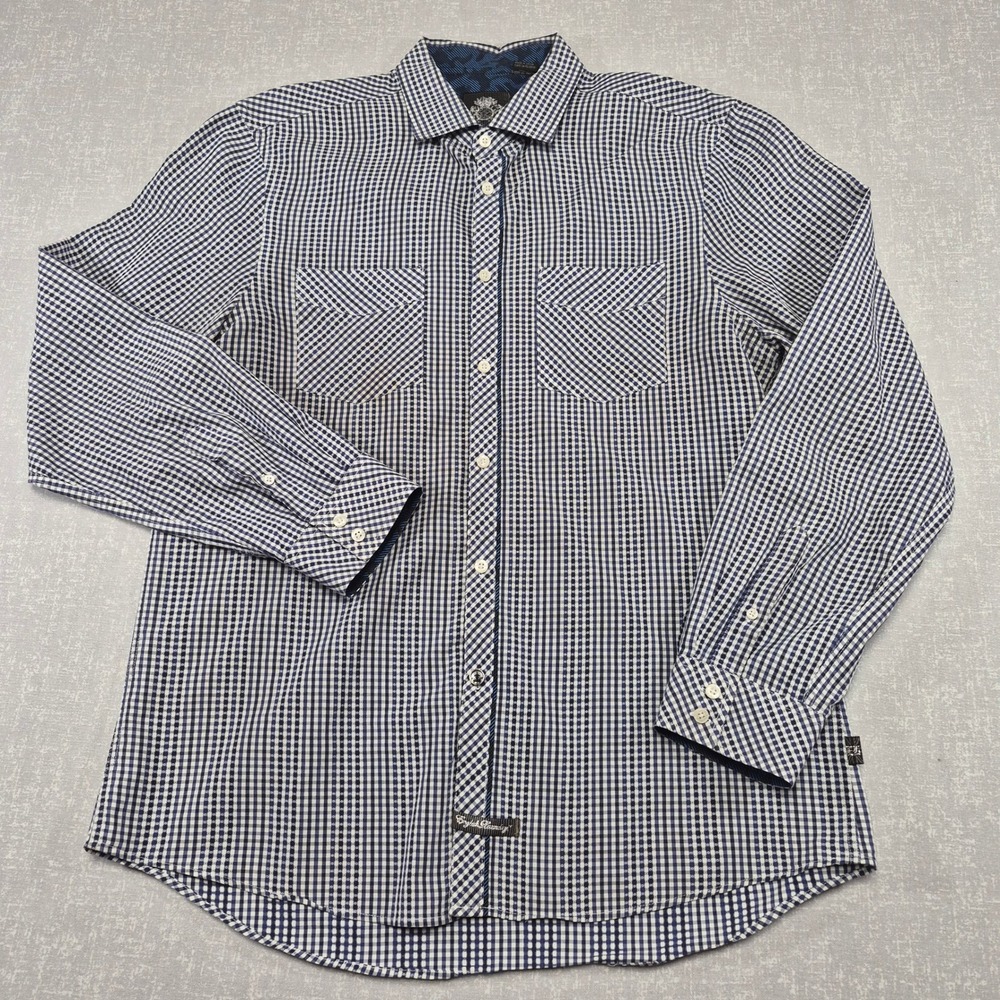 English Laundry Blaque Label Mens XL Navy Gingham Check Button Down Shirt L/S